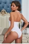 Women's White Halter Neck Lace Patchwork Backless Bodysuit