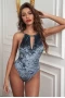 Women's Grey Halter Backless Velvet Bodysuit