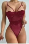 Women's Red Lace Splicing Mesh Bodysuit