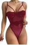 Women's Red Lace Splicing Mesh Bodysuit