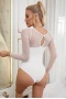 Women's White Polka Dot Mesh Patch Sleeve Bodysuit