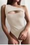 Women's Apricot Ribbed Cut-out One Shoulder Bodysuit