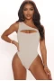 Women's Apricot Ribbed Cut-out One Shoulder Bodysuit