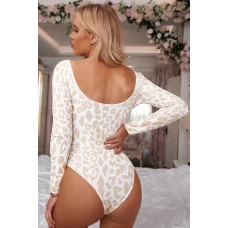 Women's Leopard Print Cut-out Ribbed Long Sleeve Bodysuit