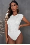 Women's White Crew Neck Sleeveless Sequin Bodysuit