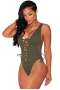 Women's Army Green Lace up High Cut Bodysuit