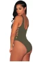 Women's Army Green Lace up High Cut Bodysuit