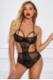 Women's Black Fishnet Lace Hollow-out Bodysuit