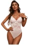 Women's White Deep V Neck Backless Lace Bodysuit