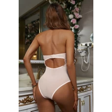 Women's Apricot Hollow-out Mesh Lace Teddy