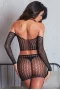 Women's Black Fishnet Long Sleeve Crop Top And Skirt Lingerie Set