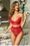 Women's Red Strappy Lace High Waist Bralette And Panty Lingerie Set