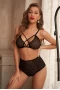 Women's Black Polka Dot Lace Mesh Bra And Panties Lingerie Set