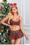 Women's Red Mesh Splicing Plaid Christmas 2 Piece Lingerie Set