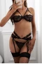 Women's Black Eyelash Lace 3 Piece Lingerie Set