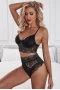 Women's Black Crochet Lace Splicing Lingerie Set