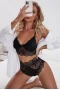 Women's Black Crochet Lace Splicing Lingerie Set