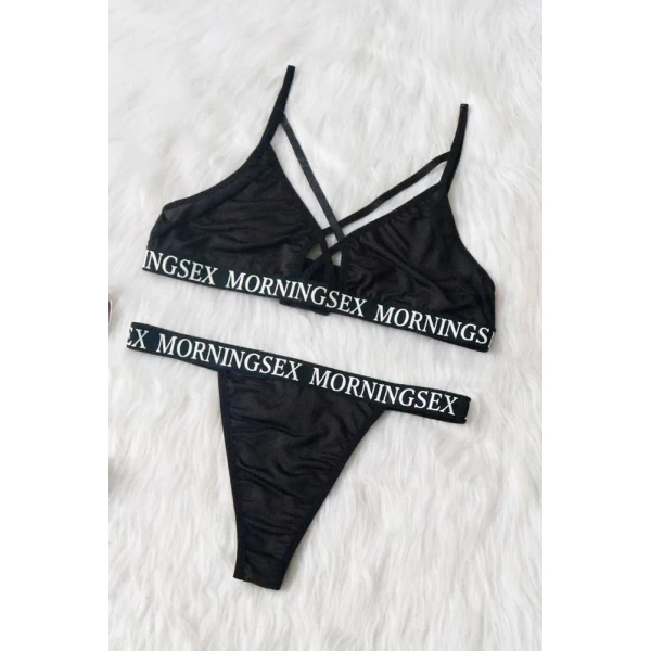 Women's Criss Cross Letter Print Bralette Set