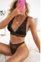 Women's Black V Neck Lace Top And Thong Lingerie Set