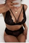 Women's Black Spaghetti Straps 2 Piece Lingerie Set