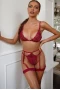 Women's Red Hollow-out Lace 3 Piece Lingerie Set