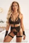 Women's Black Strappy Sexy Lace Top And Thong Lingerie Set