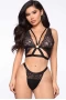 Women's Black Lace Strappy 2 Piece Lingerie Set