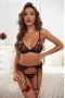 Women's Black Lace Bow Knot Bra And Thong Lingerie Set
