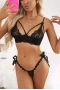 Women's Black Tie Side Hollow-out Lace 2 Piece Lingerie Set