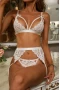 Women's White Patch Strappy Lace 3 Piece Lingerie Set