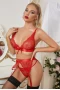 Women's Red Bow Knot Lace 3 Piece Lingerie Set