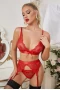 Women's Red Bow Knot Lace 3 Piece Lingerie Set