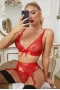 Women's Red Bow Knot Lace 3 Piece Lingerie Set