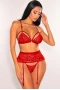 Women's Red Lace Strappy 3 Piece Lingerie Set