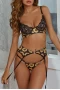 Women's Yellow Sunflower Lace Splicing 3 Piece Lingerie Set