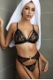 Women's Black Floral Lace Transparent 3 Piece Lingerie Set