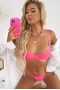 Women's Pink Solid Color Mesh Spaghetti Straps Lingerie Set