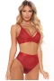 Women's Red Criss Cross Lace Mesh Splicing Lingerie Set