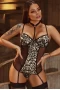 Women's Leopard Splicing Adjustable Spaghetti Strap Lingerie Set