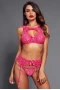 Women's Rosy Seductive Lace 3 Piece Lingerie Set