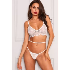 Women's White Crochet Lace Bra And Thong Lingerie Set