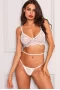 Women's White Crochet Lace Bra And Thong Lingerie Set