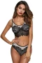 Women's Eyelash Lace Sheer Mesh 2 Piece Lingerie Set