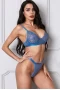 Women's Blue Romantic Night Lace Bralette And Thong Lingerie Set