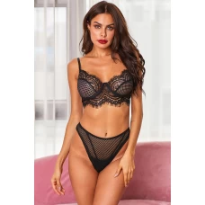 Women's Black Demi Bra Full on Glam 2 Piece Lingerie Set