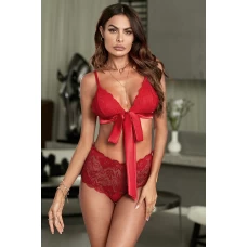 Women's Red Romantic Lace 2 Piece Lingerie Set