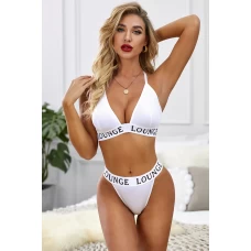 Women's White Triangle Bra And Thong Lingerie Set