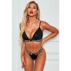 Women's Black Triangle Bra And Thong Lingerie Set