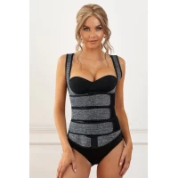 Women‘s Gray Zipper Front 9 Steel Bones Neoprene Belt Waist Trainer