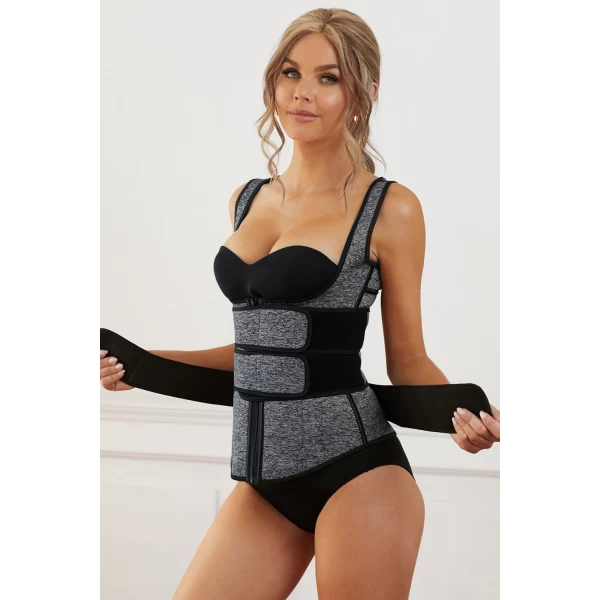 Women‘s Gray Zipper Front 9 Steel Bones Neoprene Belt Waist Trainer